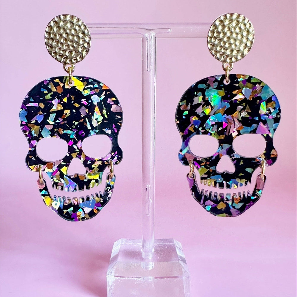 Midnight Confetti Acrylic Large Skull Earring