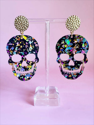 Midnight Confetti Acrylic Large Skull Earring
