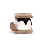 Side view of s'mores plush toy on a white background