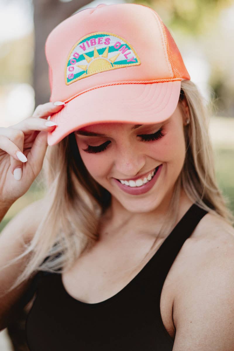 Good Vibes Only Trucker Hat - Coral