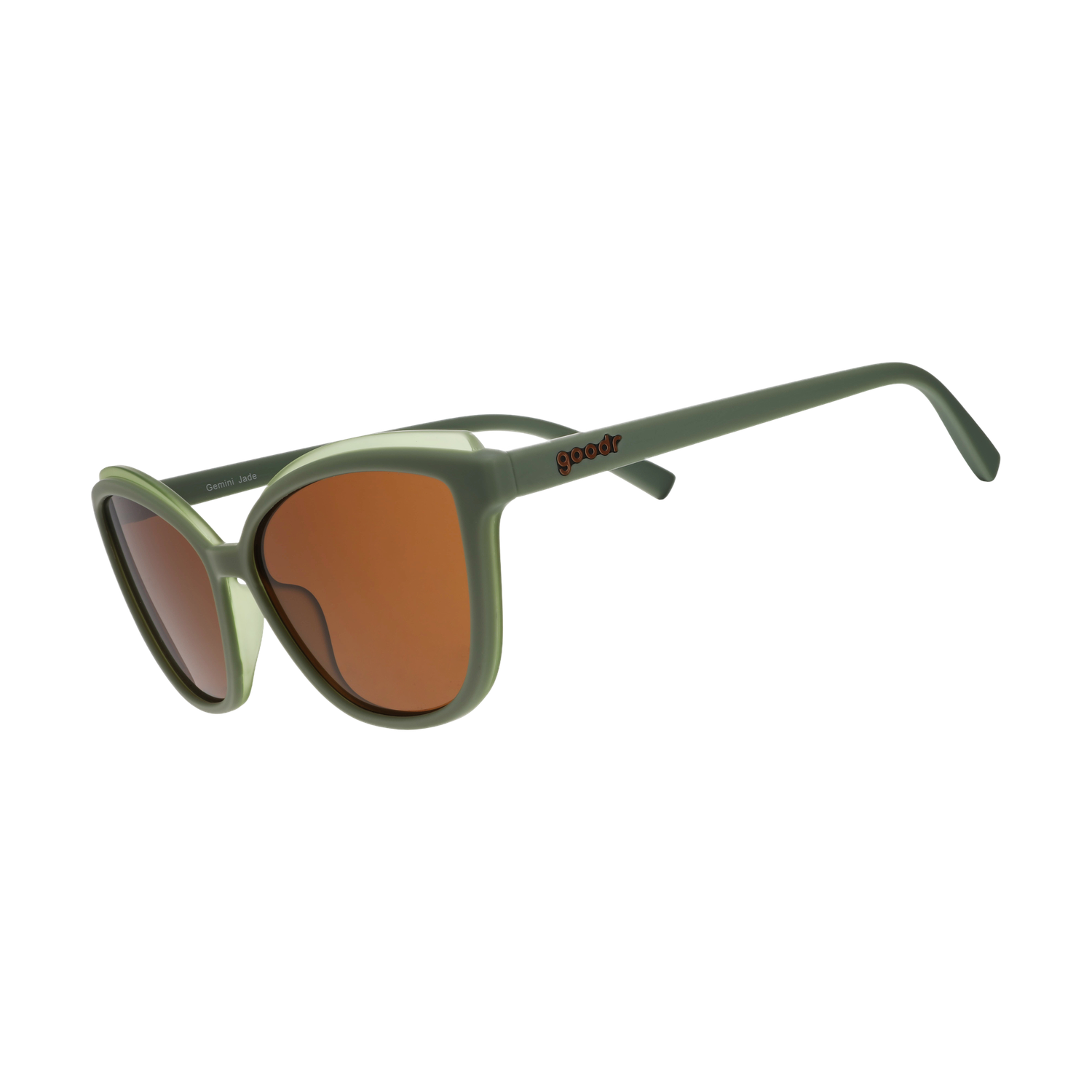 Olive green sunglasses with brown lenses
