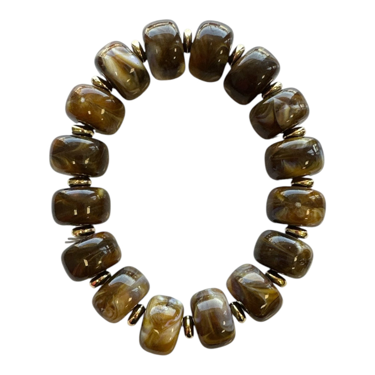 Brown - Bauble Bead with Gold Bead Stretch Bracelet