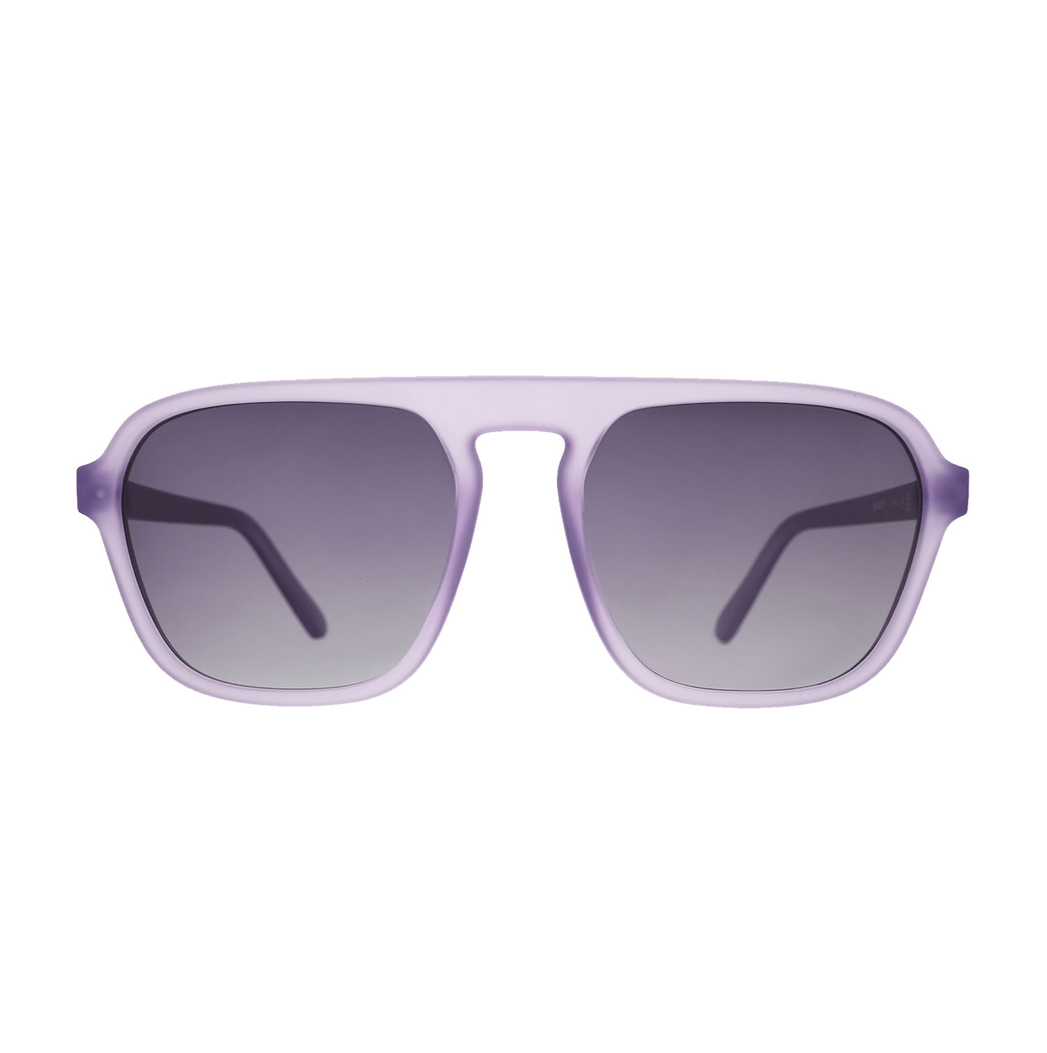 Purple sunglasses with gradient lenses on a white background