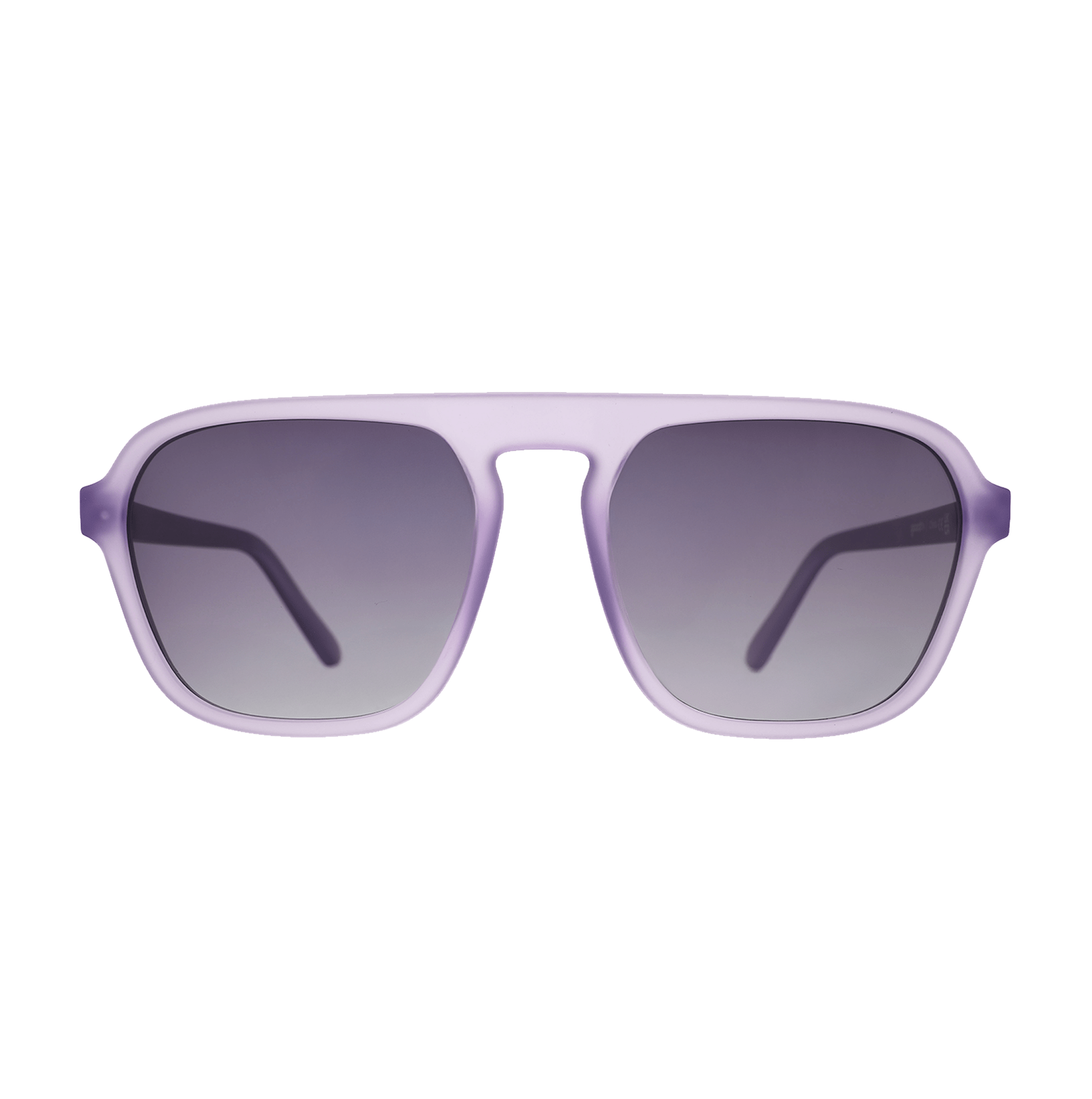 Purple sunglasses with gradient lenses on a white background