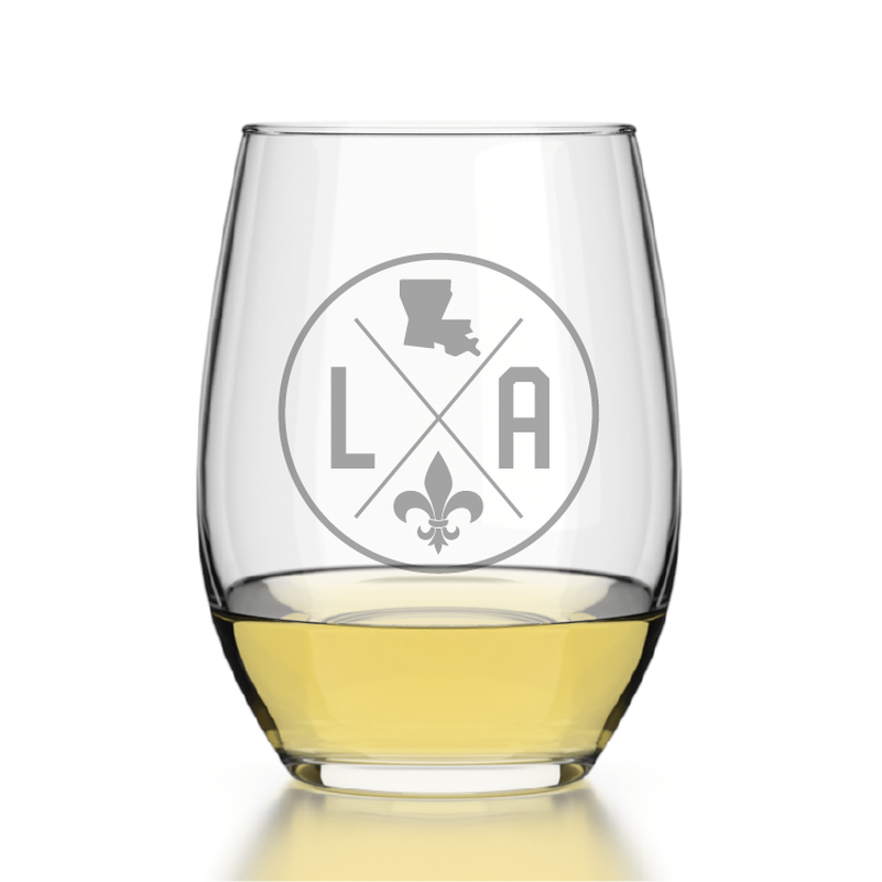 Louisiana Emblem Etched Wine Glass