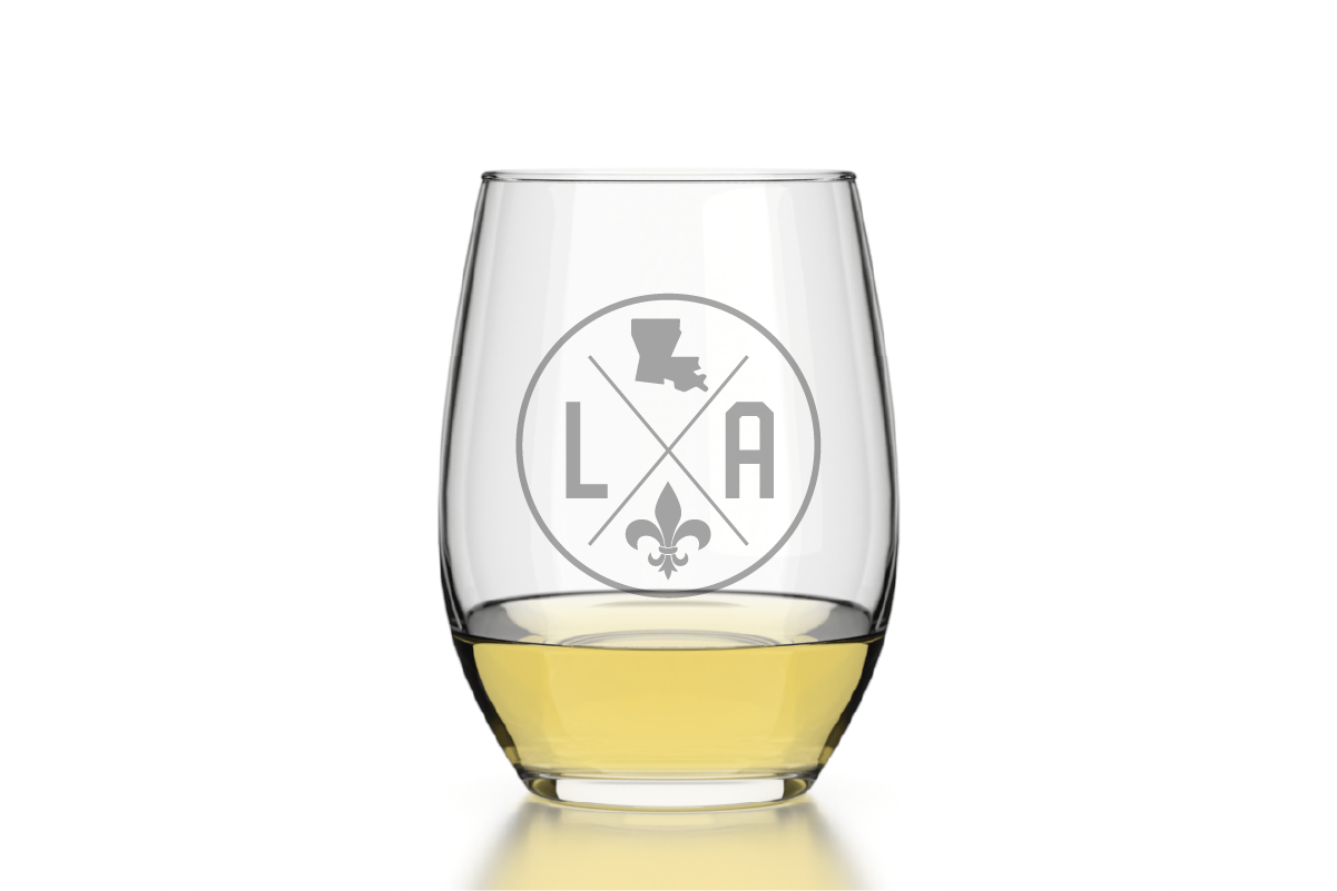 Louisiana Emblem Etched Wine Glass