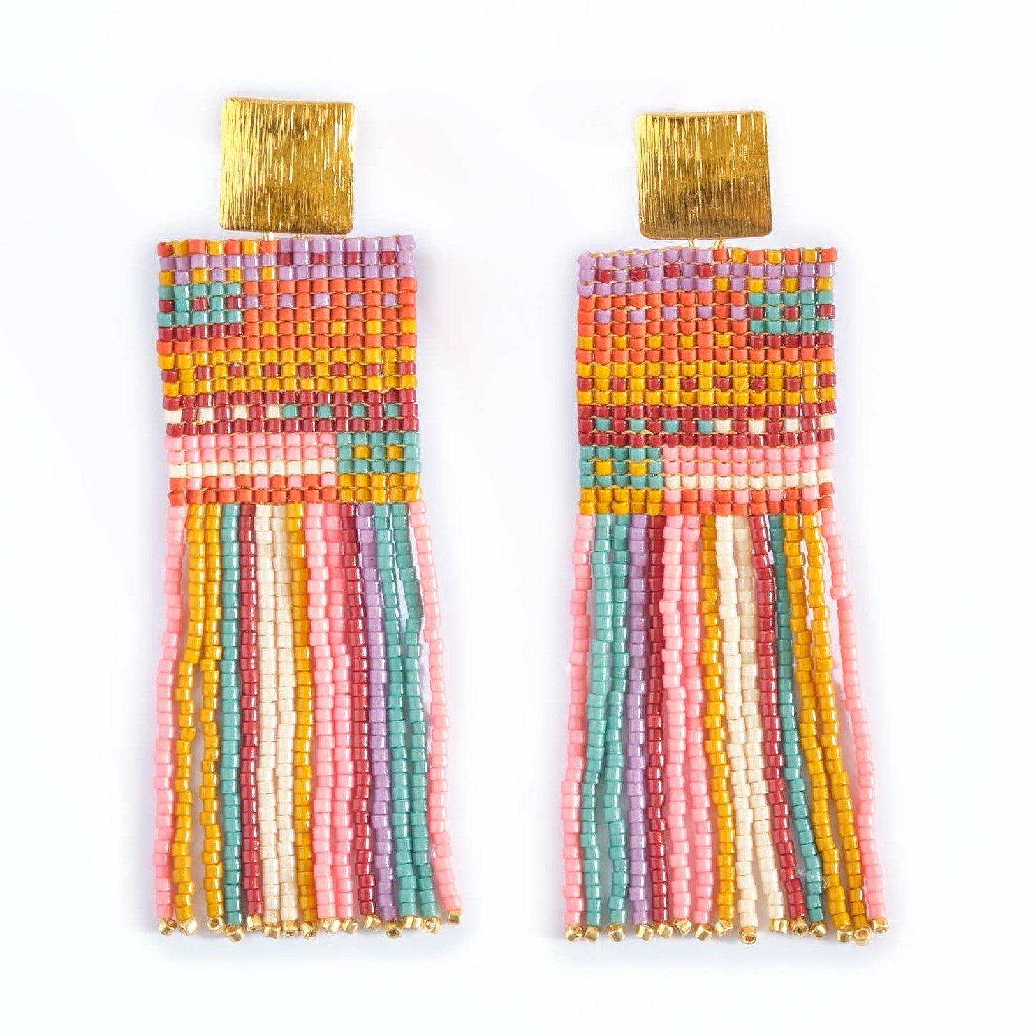 Striped Knit Fringe Earrings - Warmed Earth