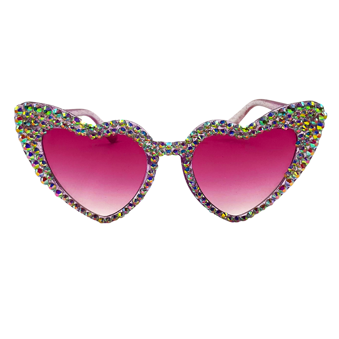Purple Glitter Heart Shaped Sunglasses with Rhinestones