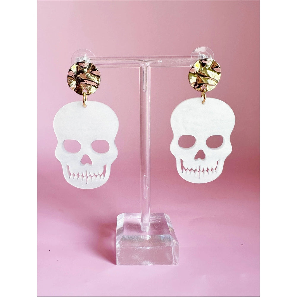 White Pearl Acrylic Skull Earring
