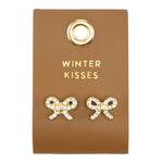 Crystal bow stud earrings on a Winter Kisses card, third view