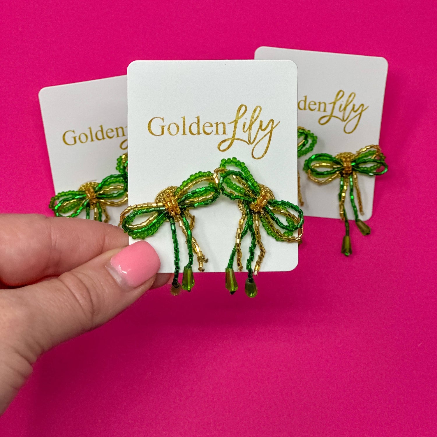 Mini Bow Earrings - Green and Gold FINAL SALE