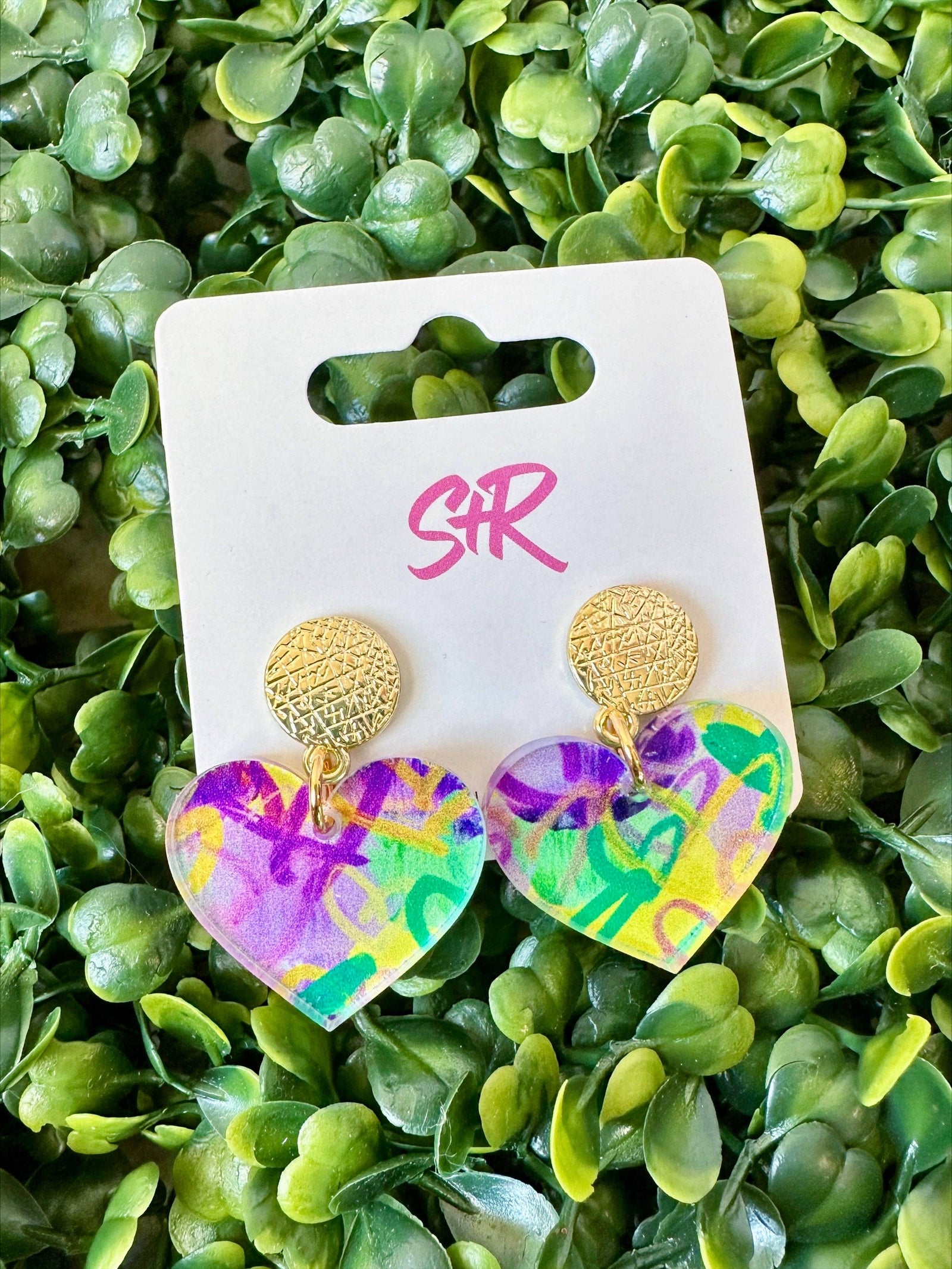 Mardi Gras Petite Heart Dangle Earring