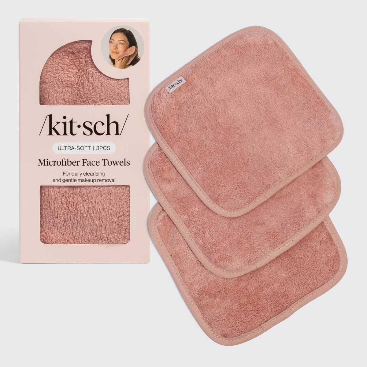 Kitsch set of three pink microfiber face towels