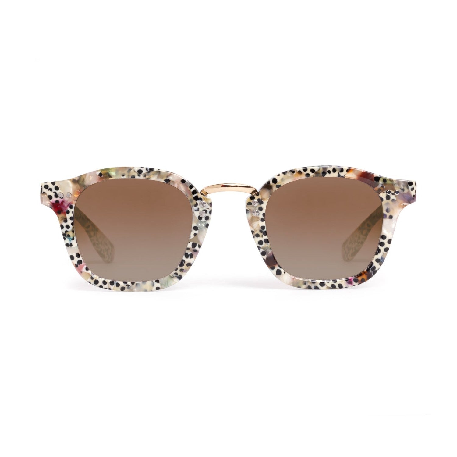 Sunglasses with floral patterned frame on a white background