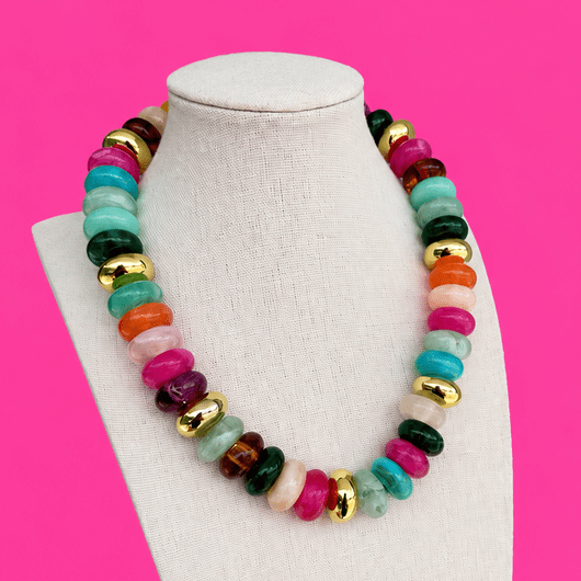 Multi w/ Gold Circle with Gold Bead Necklace