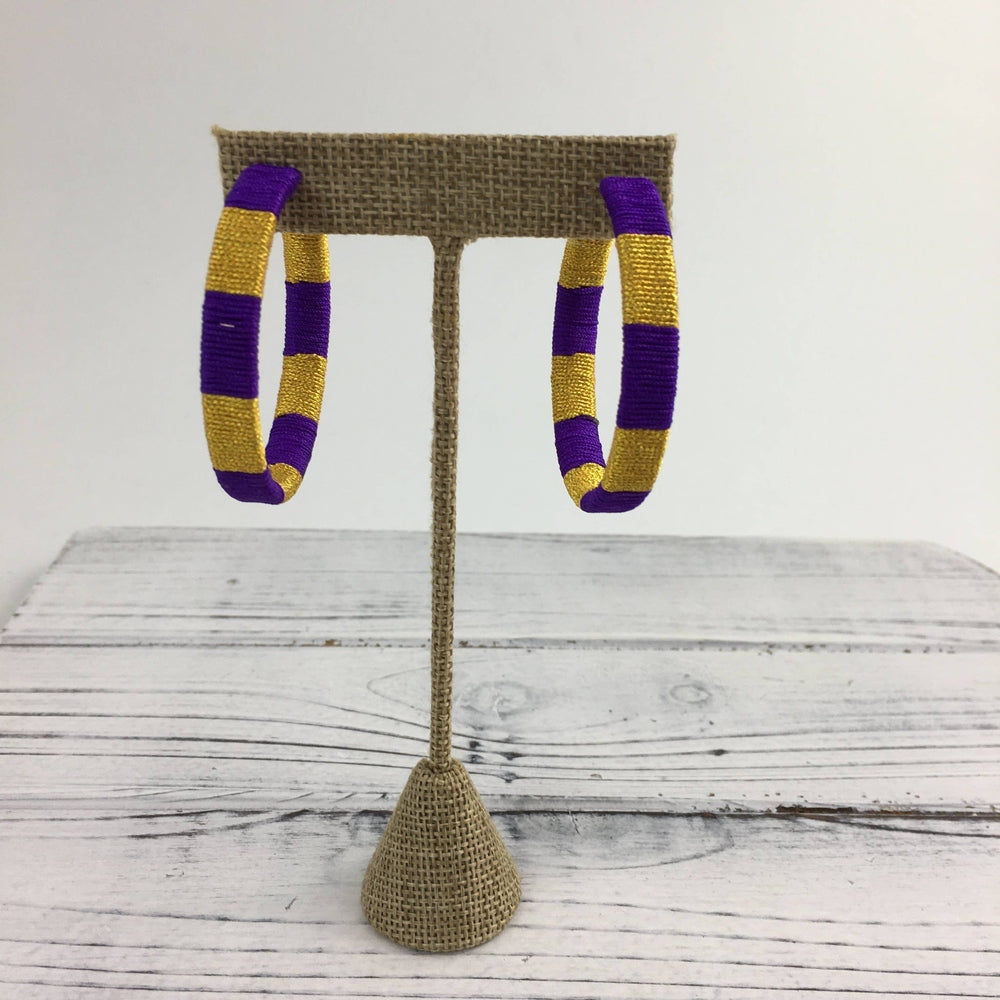 Purple & Gold Threaded Hoop Earrings