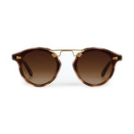 Brown sunglasses with gold frames on a white background