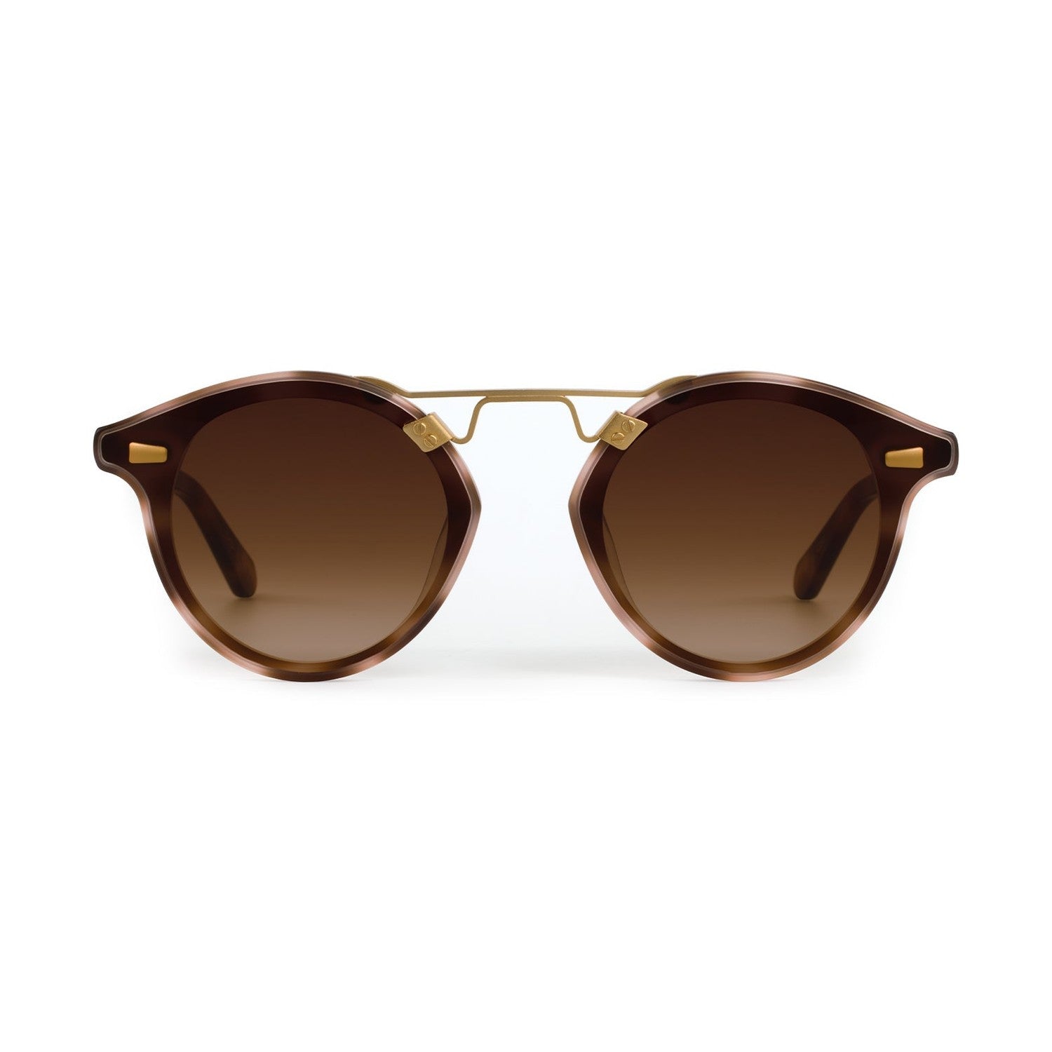 Brown sunglasses with gold frames on a white background