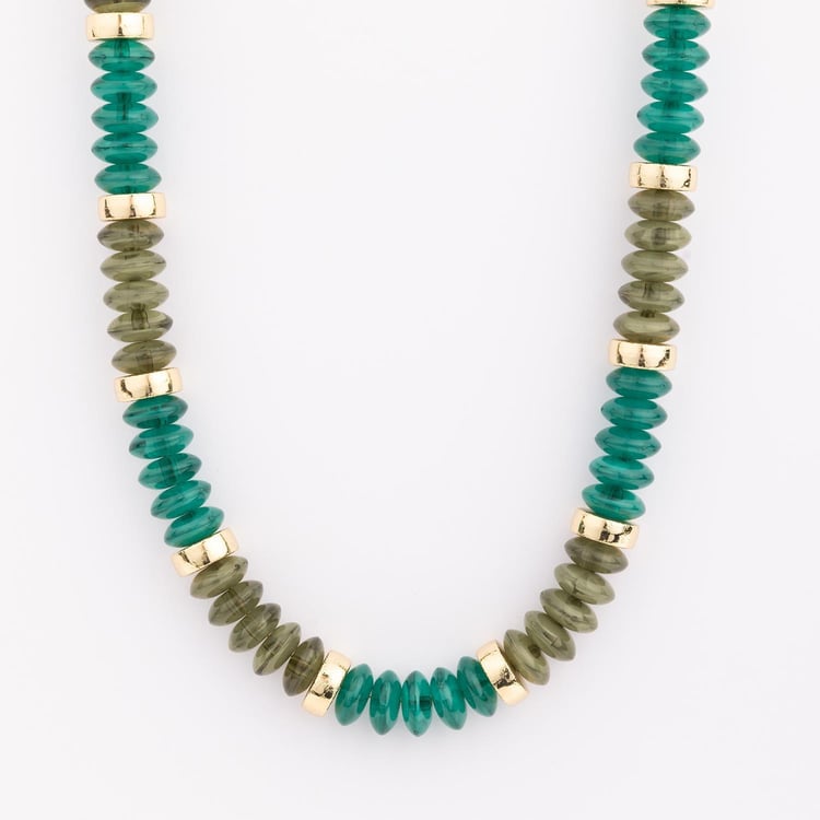 Green and gold beaded necklace