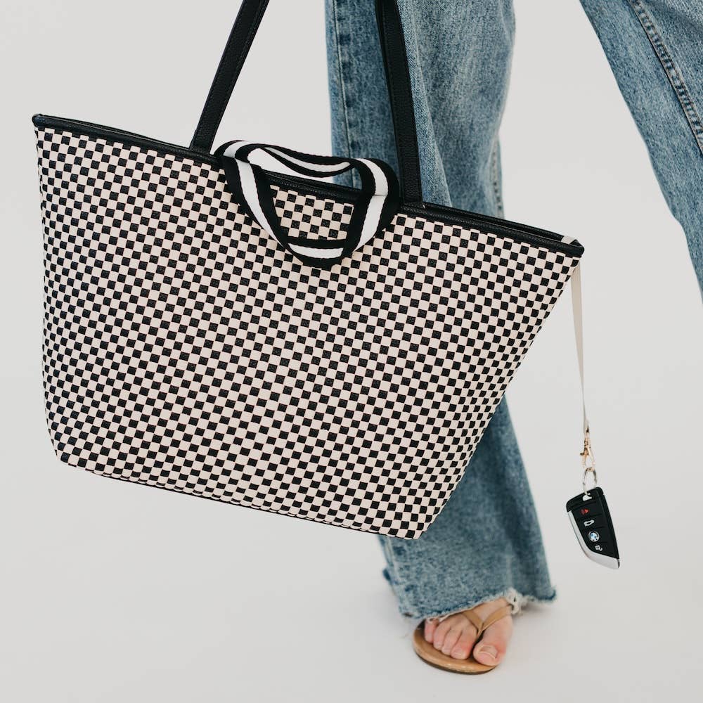 Checkered Black - Woven Tiffany Organizer Tote Bag