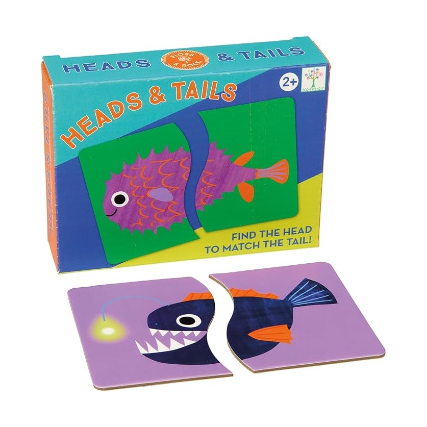 Heads and Tails ocean matching card game box with sample cards