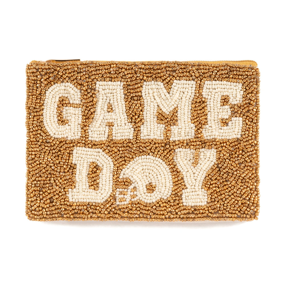 Helmet Game Day Beaded Zip Pouch - Gold