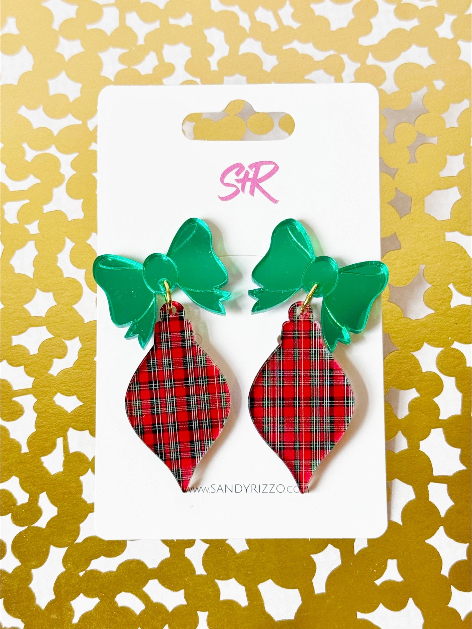 Red Plaid Ornament Dangle Earring