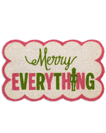 Scalloped edge doormat with Merry Everything text and a nutcracker icon