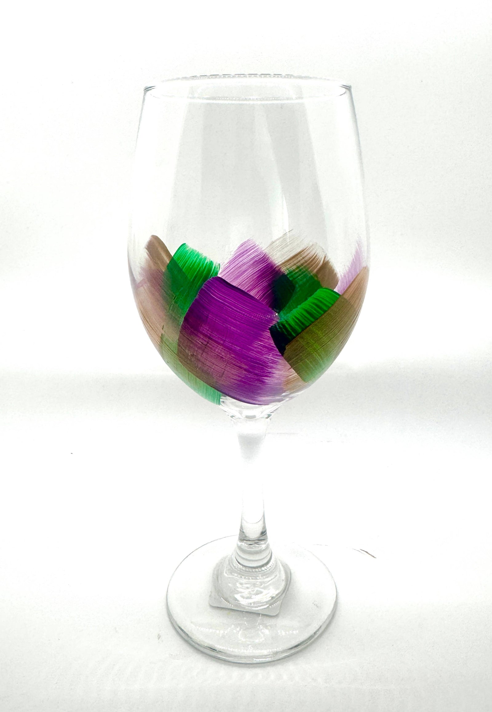 Hand-Painted Stem Wine Glass- Mardi Gras