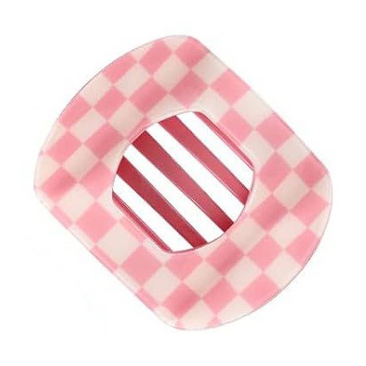 Pink Checkered Jumbo Lay Flat Oval Hair Claw Clip