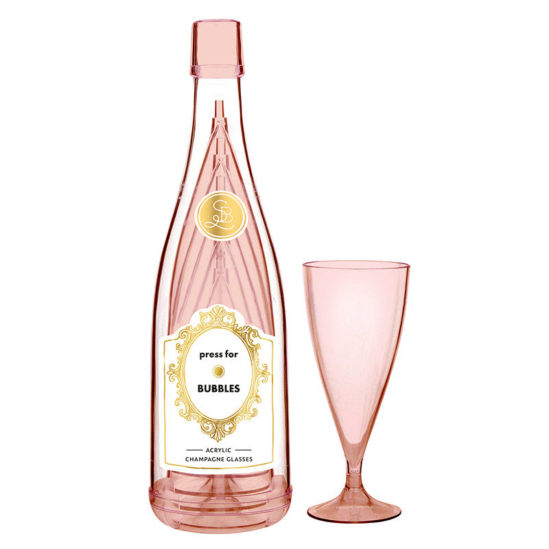 Acrylic Champagne Bottle + Glasses - Press For Bubbles