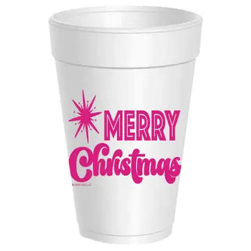 Pink Merry Christmas Styrofoam Cups