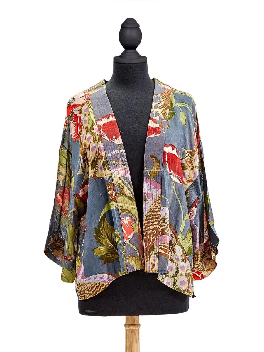 Poppies and Peacocks Short Kimono (one size fits most) - Viscose/Modal (FINAL SALE)