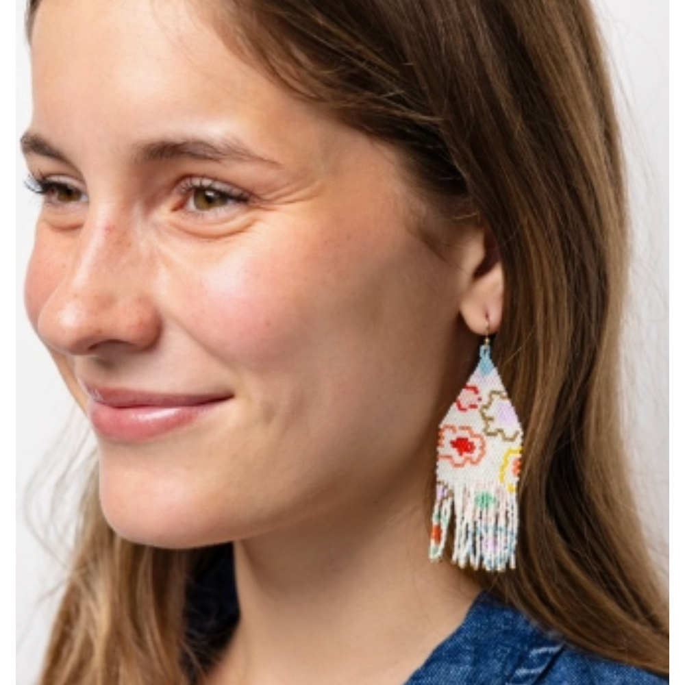 Delilah Poppies Beaded Fringe Earrings Multi