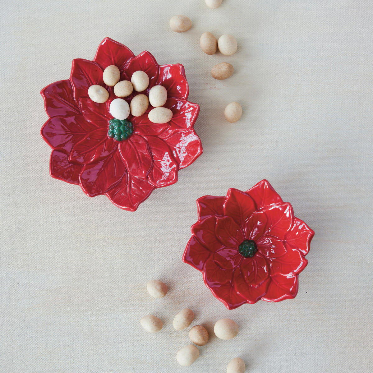 Ceramic Poinsettia Dish - Red & Green