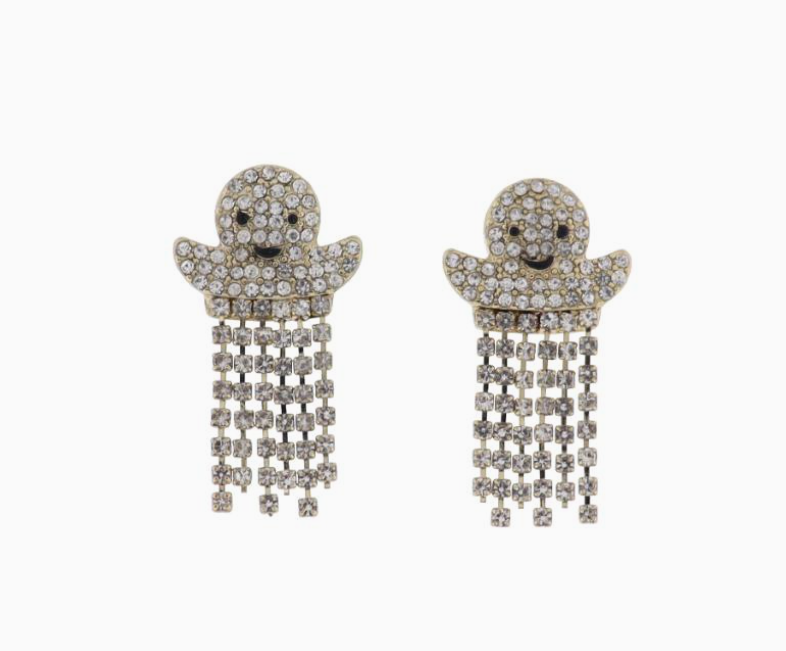 Ghost with Clear Crystal Fringe Earring