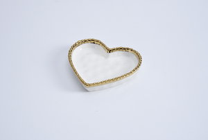 Mini Heart Dish White with Gold Trim