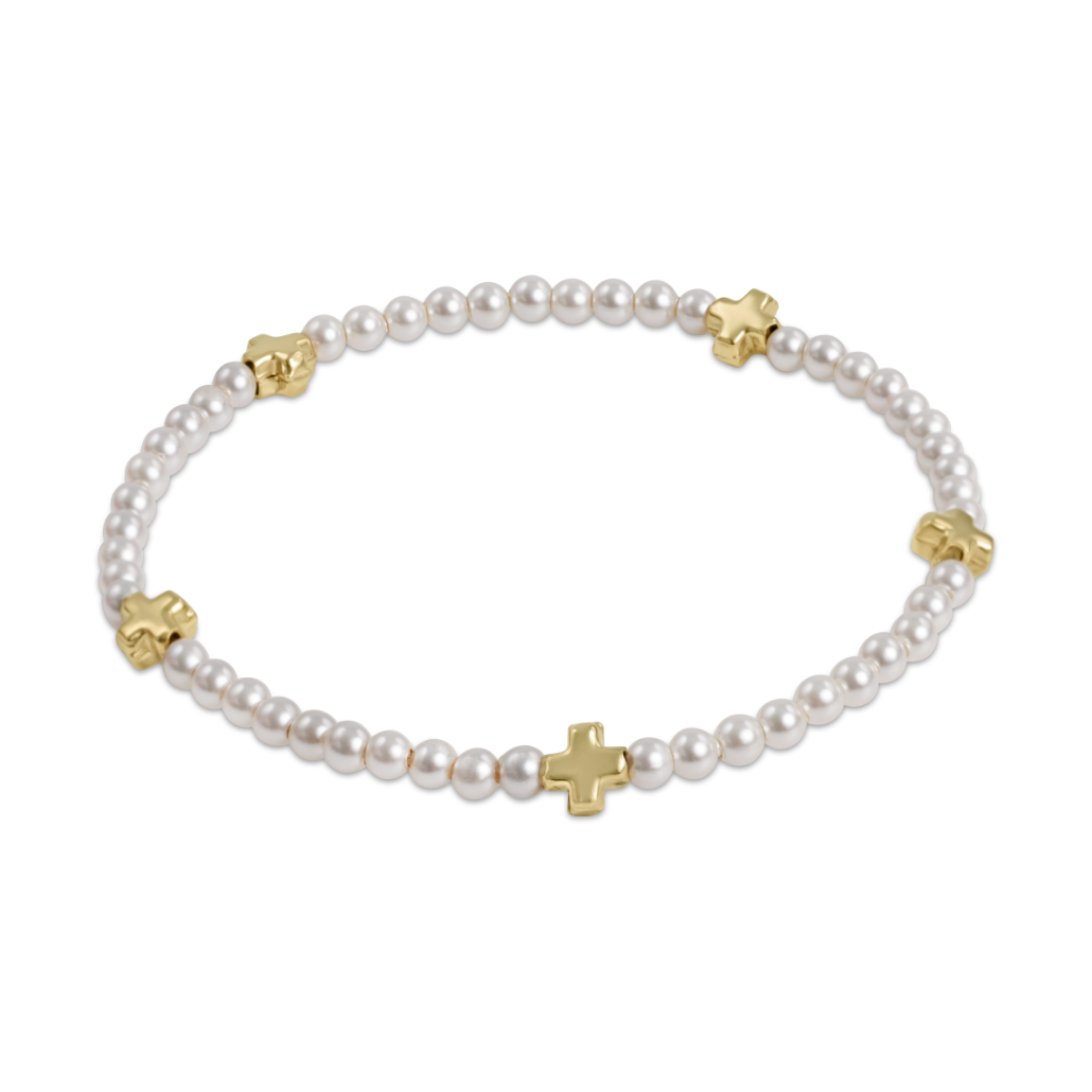 Signature Cross Small 3mm Pearl Bracelet - Gold