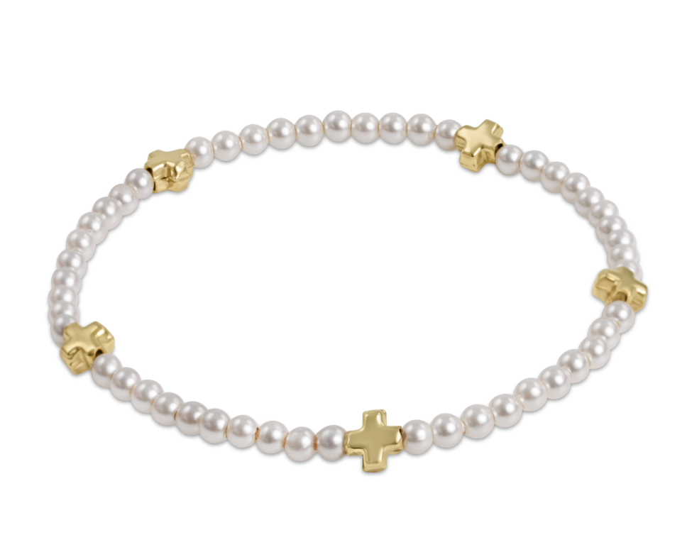 Signature Cross Small Pearl Pattern 3mm Bead Bracelet
