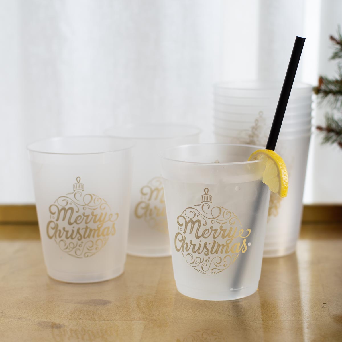 Merry Christmas Ornament Script Party Cups