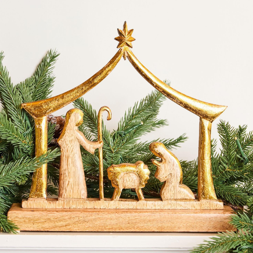 Wood Manger Nativity