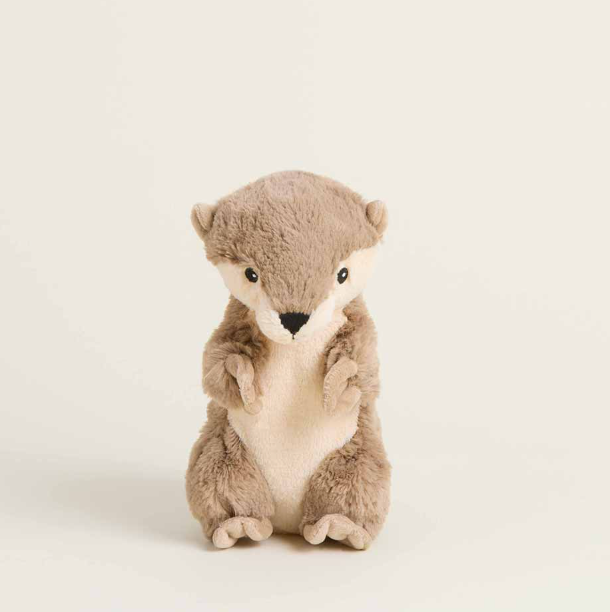 Plush otter toy with brown fur and cream belly