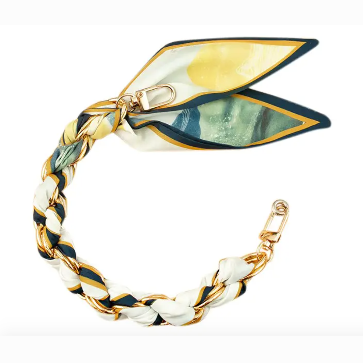 Gold Phone Chain with Scarf Neutral Print