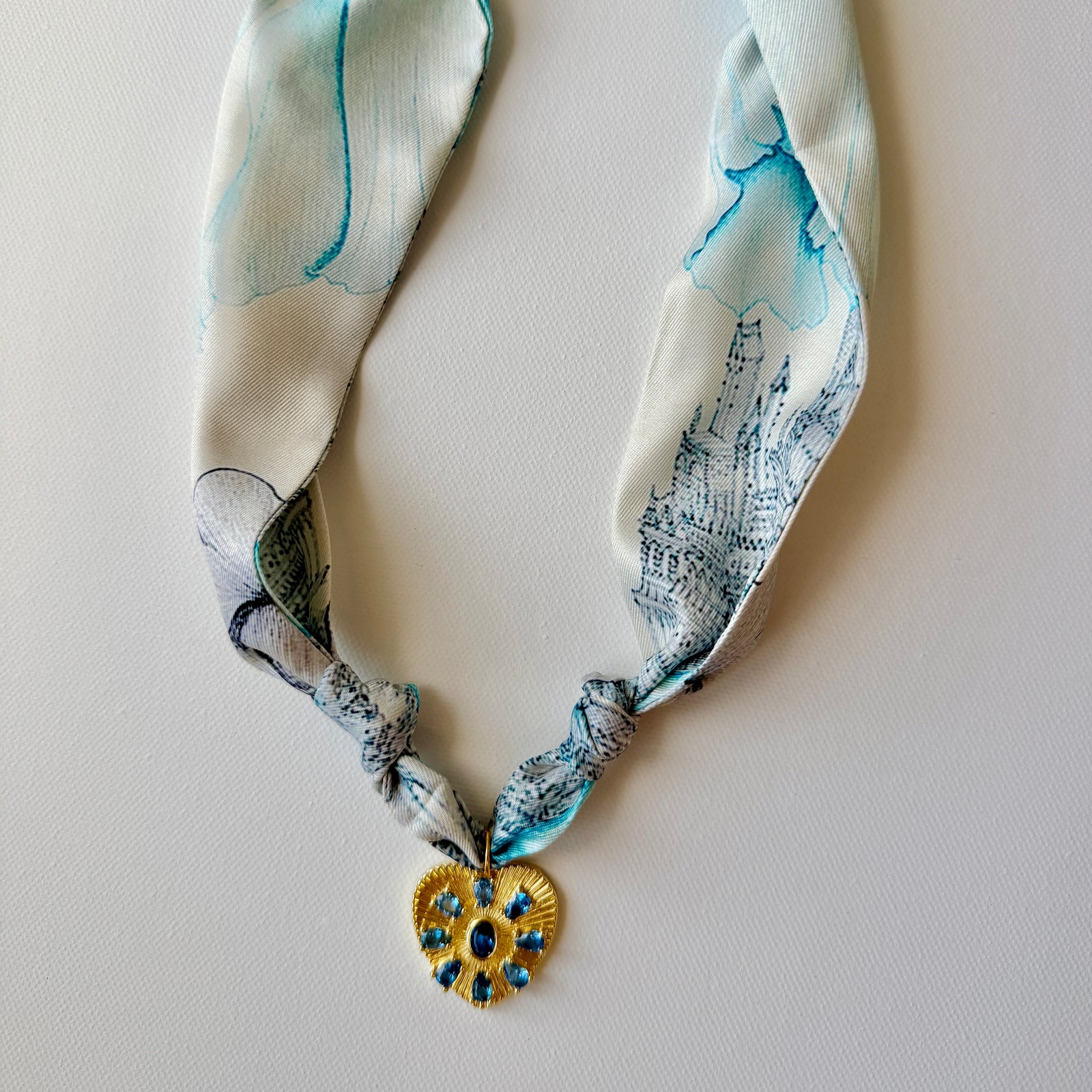 Pastels Rhinestone Blue Heart - Scarf Charm Necklaces with Pendant