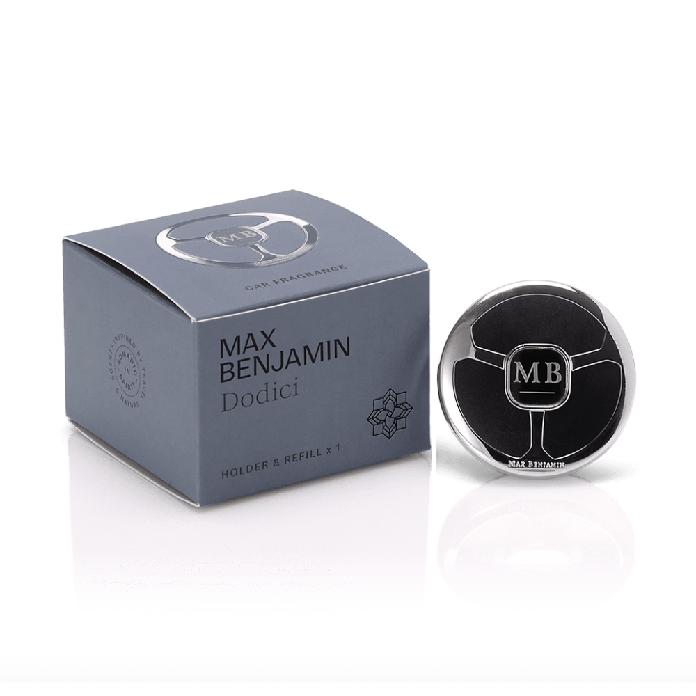 Max Benjamin Dodici car fragrance box and circular metal holder