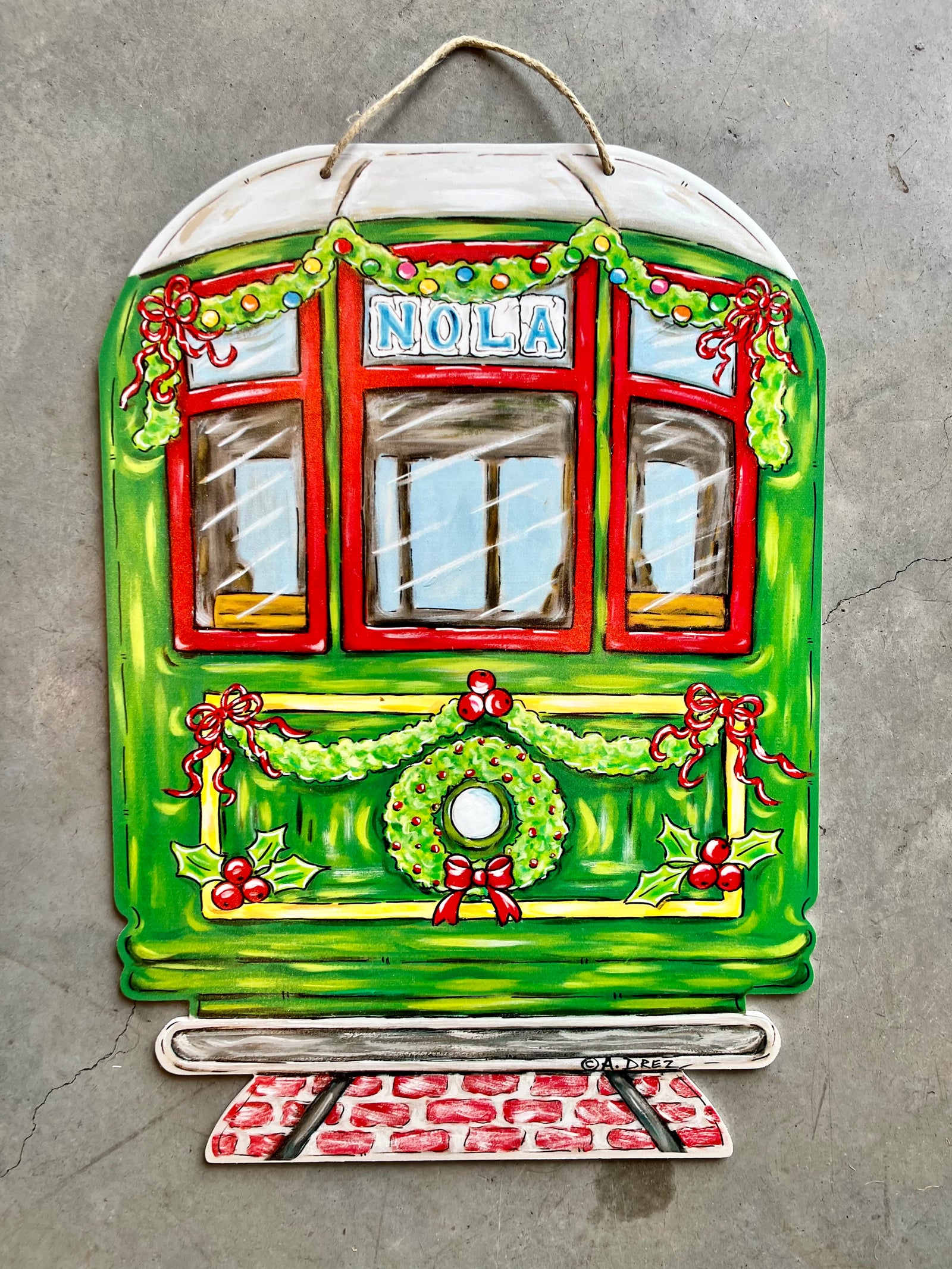 Green Xmas Streetcar Door Hanger
