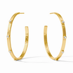 Gold hoop earrings with embedded clear stones