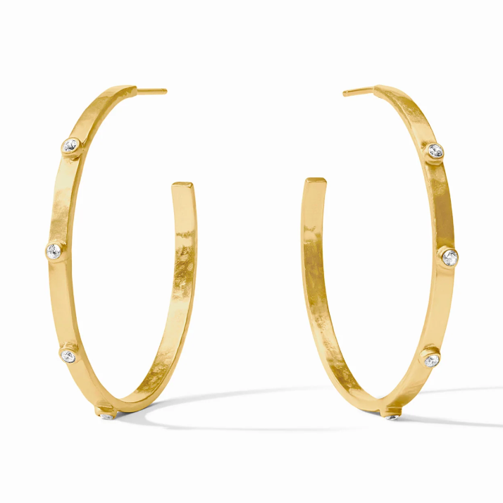 Gold hoop earrings with embedded clear stones