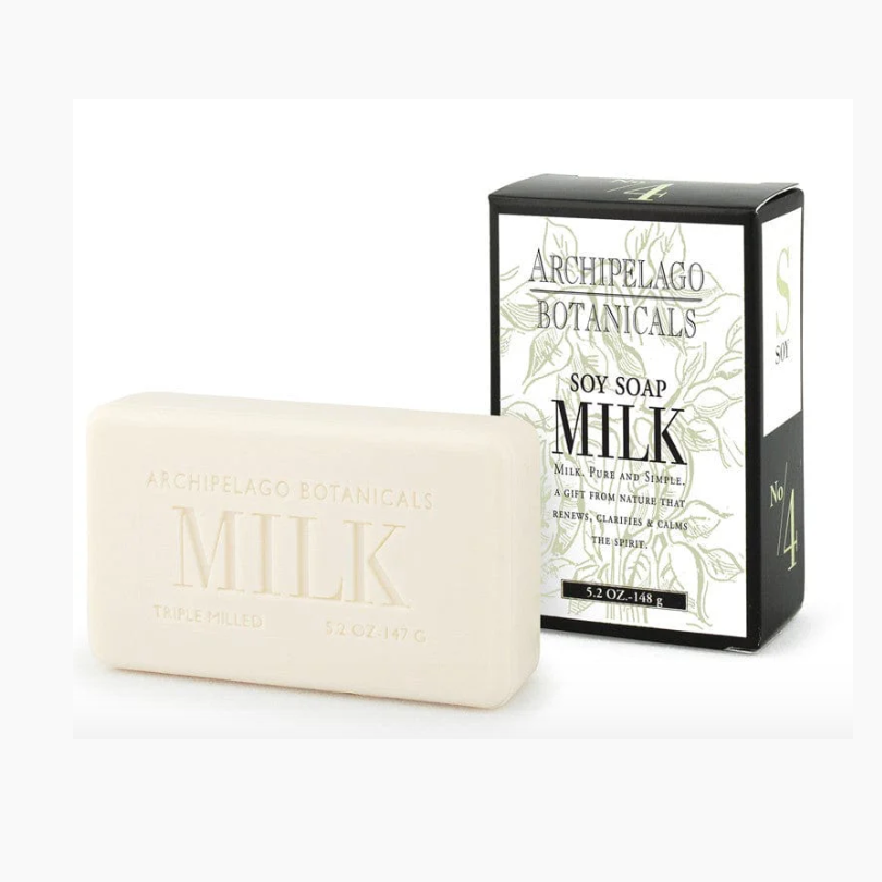 Archipelago Botanicals Milk soap bar and packaging on a white background