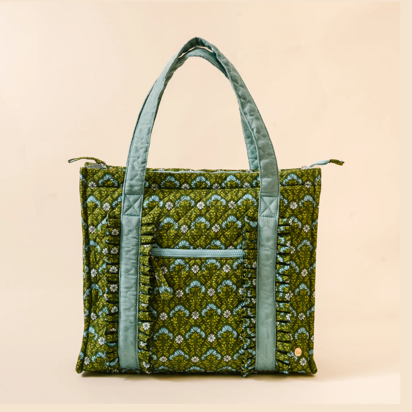 Quilted Tote Bag- Forest Green